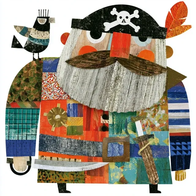 generate a 2D flat illustration of a pirate