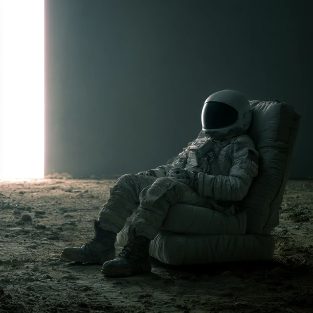 lonely dreamer middle-aged hero underdog astronaut hopeful but melancholic atmosphere
