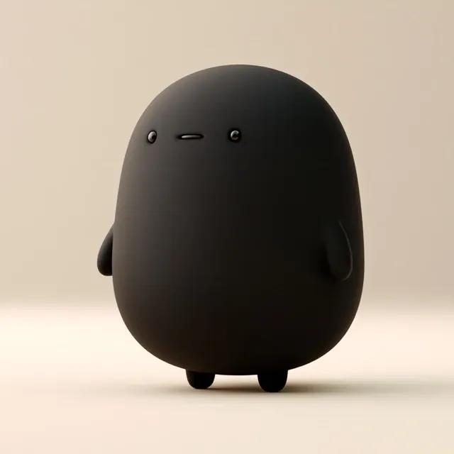 cute original 3D mascot character based on a simple everyday object or food, anthropomorphic but extremely simple rounded shape, tiny arms and legs, expressive face, funny and relatable personality, designed for Korean KakaoTalk stickers used between friends, cute but not childish, memorable silhouette, minimal details, soft matte 3D material, premium animated film quality, easy to animate with simple keyframes, full body, three-quarter view, neutral background, no text