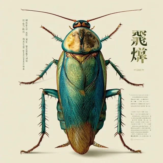 a biology introduction of cockroach, with mandarin '蜚蠊' on its side