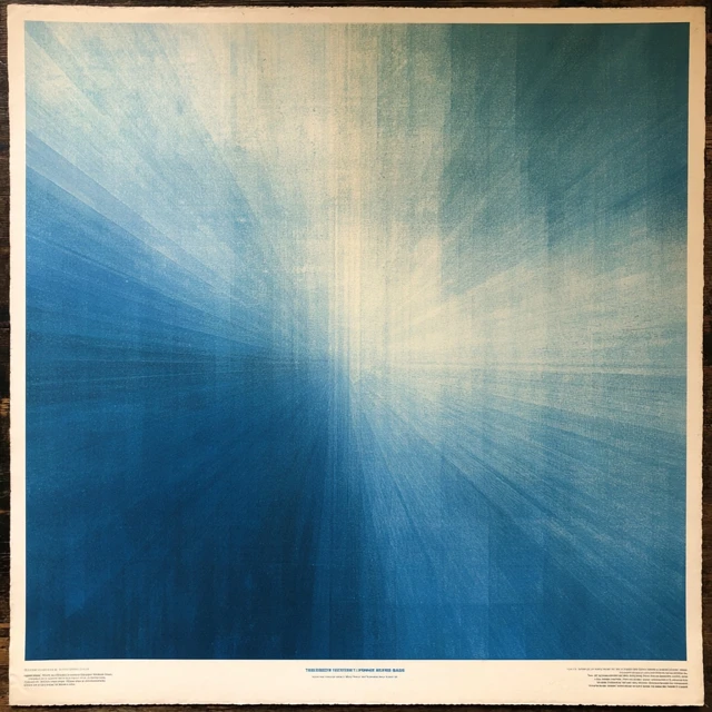 abstract lithograph vintage 1970 deep space Tesseract blue text drum n bass album