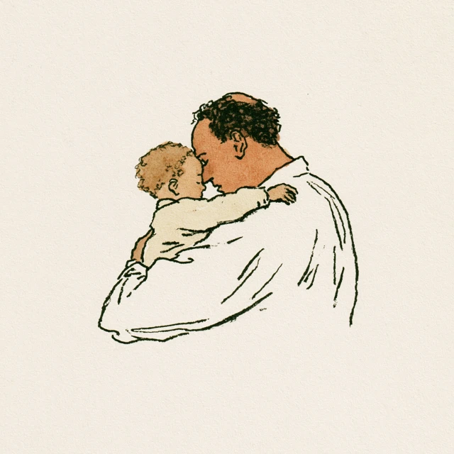 a father holding a boy in his late 30s balding a little with brunette hair of egyptian descent light brown skin