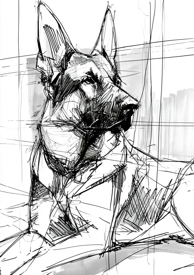line and wash simple basic rough ink sketch One Color outdoors dog animal bright colors