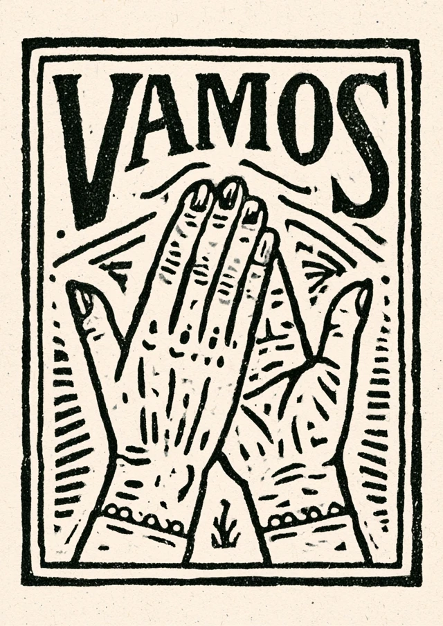 professional logotype for "VAMOS", massive stylized typographic treatment front and center, symmetrical