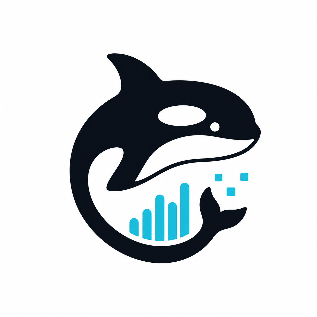 帮我生成一只可爱的虎鲸的logo，参考Deepseek的logo或者TShark的logo。这个logo将用于数据包智能分析平台。不要有复杂的线条和纹理，要极简。