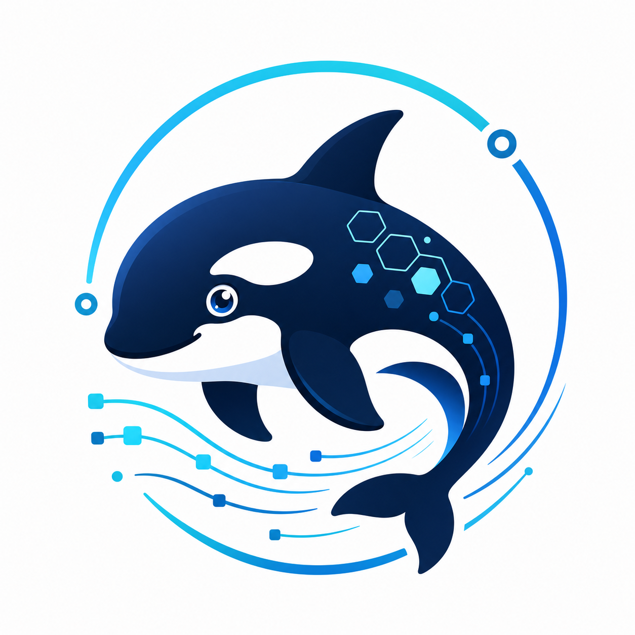 帮我生成一只可爱的虎鲸的logo，参考Deepseek的logo或者TShark的logo。这个logo将用于数据包智能分析平台。